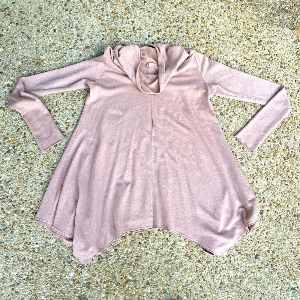 Anthro t.la Pink Asymmetrical Shark Bite Cowl Neck Lagenlook Tunic. Size S
